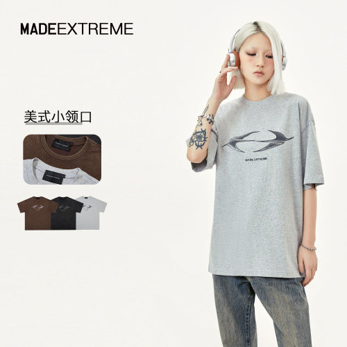 MADEEXTREME Washed, Stir fried, Salted, Aged 250G Letter Printed Street Heavy Duty Short sleeved T-shirt with Bottom for Men