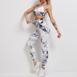 Cross border European and American Instagram Tie Dyed Elastic Yoga Clothing Sports Running Fitness Set New Knitted Fitness Pants for Women