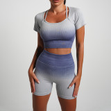 Summer European and American Gradual Women's Yoga T-shirt Short sleeved Sports Shorts Tight, Naked Elastic Two Piece Set for Women