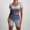 Grey blue short sleeved shorts two-piece set