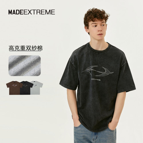 MADEEXTREME Washed, Stir fried, Salted, Aged 250G Letter Printed Street Heavy Duty Short sleeved T-shirt with Bottom for Men