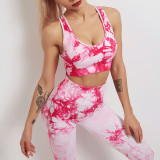 Wholesale of New Tie Dyed Yoga Dress Women's Sports and Fitness Set Comfortable High Waist Elastic Tight Yoga Pants