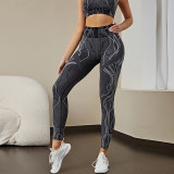 Cross border hot selling European and American printed yoga suit three piece set with hip lifting elastic yoga pants, sports underwear, fitness set for women