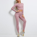 Cross border seamless yoga suit set from Europe and America, long sleeved sports top, high waisted lifting buttocks, beautiful buttocks, sports leggings, long pants