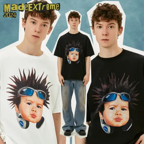 MADEEXTREME  Summer 270G American Street Punk Portrait Printed Men's Short sleeved T-shirt