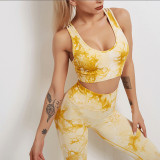 Wholesale of New Tie Dyed Yoga Dress Women's Sports and Fitness Set Comfortable High Waist Elastic Tight Yoga Pants