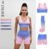 Seamless yoga suit for women in Europe and America, fitness set with high waist and hip lifting, fitness pants, tie dyed sports vest, running shorts