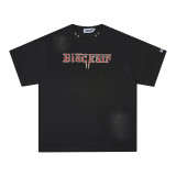 BLACKAIR Street American Retro Print Letter 250g Washed Old Spray Monkey Short Sleeve T-shirt with Bottom for Men