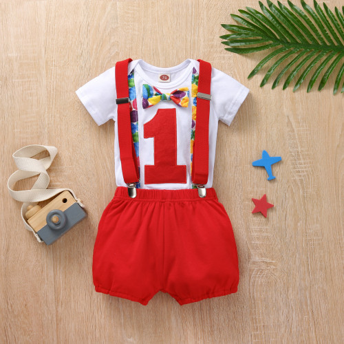 European and American foreign trade baby romper digital Christmas style full year shoulder strap romper Christmas two-piece set, one for shipping