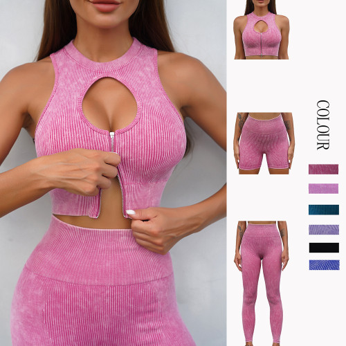 Cross border yoga suit for women, seamless sports gathering vest, Amazon high waisted yoga pants, zippered fitness suit