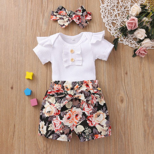 New baby girl clothing baby jumpsuit floral pants cute baby girl summer clothing set