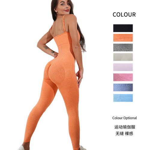 Cross border explosive version of camisole style sports jumpsuit seamlessly integrated high elasticity yoga fitness hip lifting fitness jumpsuit