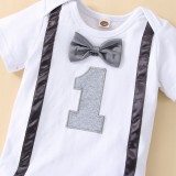 Amazon baby boy's 1st birthday costume bow tie jumpsuit jumpsuit cake shredded costume