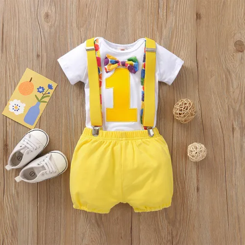 Amazon Cross border Summer Foreign Trade Baby Fresh One Year Old Number 1 Birthday Short Sleeve Brace Set