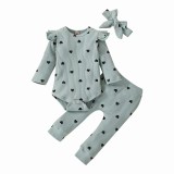 Autumn and Winter European and American Baby Girls Love Print Sweetheart Multi color Long sleeved Pants Bow New Product