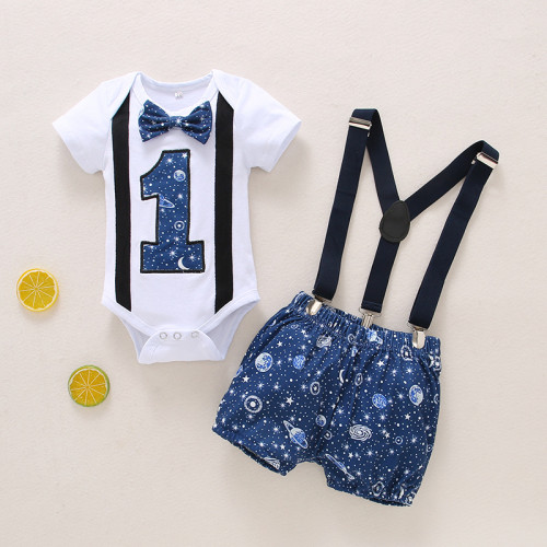 Amazon Baby Clothing 1st Birthday Clothing Short sleeved Long sleeved jumpsuit with shoulder strap and jumpsuit set