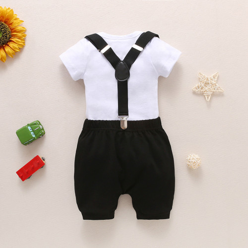 European and American infant and toddler Instagram Romper Cartoon Print One Year Old Shoulder Strap Romper Cross border Two Piece Set Wholesale One Piece Shipping