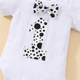 European and American baby print autumn short sleeved long pants and shoulder straps new product set