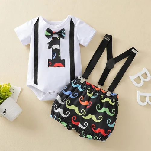 Amazon Cross border Summer Foreign Trade Baby Beard Print Birthday Set Cross border Two Piece Set