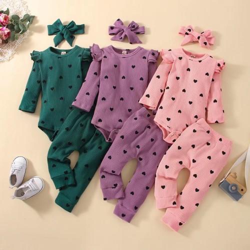 Autumn and Winter European and American Baby Girls Love Print Sweetheart Multi color Long sleeved Pants Bow New Product