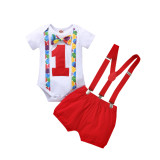 European and American foreign trade baby romper digital Christmas style full year shoulder strap romper Christmas two-piece set, one for shipping
