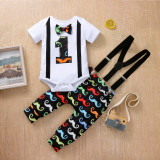 Instagram baby long sleeved autumn baby clothes for boys, birthday style beard printed jumpsuit, climbing suit with straps set