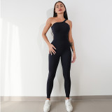 Hot selling quick drying seamless thread yoga jumpsuit in Europe and America, one-piece sleeveless elastic tight pants yoga suit for women