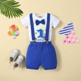 European and American baby short sleeved letter colored printed baby short sleeved one year old shoulder strap birthday set