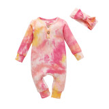 European and American autumn and winter Amazon baby and toddler European and American pullover tie dye print pit stripe multi-color long sleeved jumpsuit