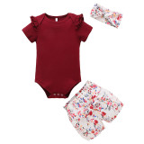 Summer Amazon cross-border new newborn baby girl cotton pit strip short sleeved floral shorts cute baby girl jumpsuit