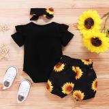 Amazon's best-selling girls' spring and autumn styles, new Korean version, popular letter printed short sleeved top+sunflower