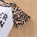 Cross border popular children's clothing summer letter short sleeved+leopard print pants set, two-piece set