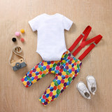 European and American baby dot digital printed bow tie, round neck, long sleeved shoulder strap, long pants, jumpsuit, two-piece set