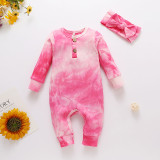 European and American autumn and winter Amazon baby and toddler European and American pullover tie dye print pit stripe multi-color long sleeved jumpsuit