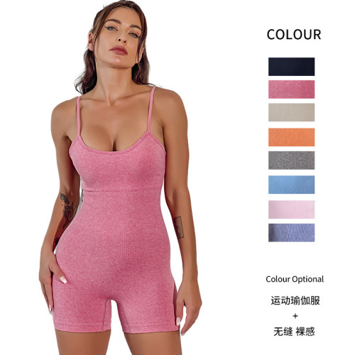 Cross border new product from Europe and America, integrated camisole yoga suit shorts, seamless slim fit sports and fitness suit shorts for women