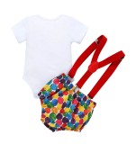 Amazon baby clothing, 1st birthday clothing, short sleeved suspender pants, jumpsuit, red stone print