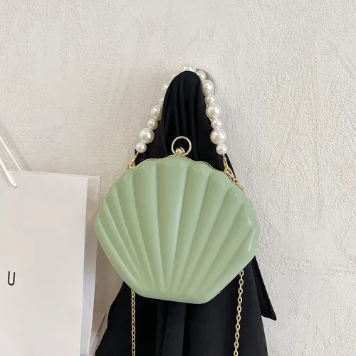 Fashionable and Popular Pearl Handheld Shell Bag Cross border New Candy Color Women's Bag Chain One Shoulder Crossbody Bag