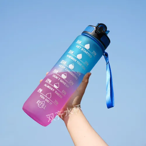 Amazon cross border gradient water cup 1L large capacity space Cup rope lifting straw cup outdoor sports water cup