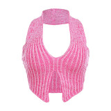 European and American style autumn women's new sexy knitted low neckline vest with high waist and long flared casual pants