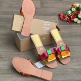 Summer European and American new metal heel women's flat slippers round head daily wear women's shoes slippers