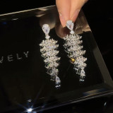 Luxury Heavy Industry Micro inlaid Zircon Fan shaped Skirt Earrings S925 Silver Needle Light Luxury and Unique Design, Exquisite Earrings for Women