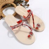 New style cool slippers for women's outerwear rhinestone toe slippers, European and American personalized flat bottoms