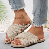 New Bohemian vacation flat slippers for women's summer comfort EVA beach sandals with cross tassels