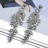 Elegant and Exquisite European and American Fashion Leaf Notes Colorful Crystal Long Earrings Retro Light Luxury Exquisite Earrings Wholesale