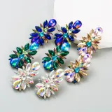 European and American fashion new earrings, colored diamond series alloy diamond inlaid flower earrings, women's temperament, high-quality party earrings