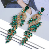 Elegant and Exquisite European and American Fashion Leaf Notes Colorful Crystal Long Earrings Retro Light Luxury Exquisite Earrings Wholesale