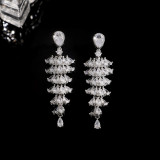 Luxury Heavy Industry Micro inlaid Zircon Fan shaped Skirt Earrings S925 Silver Needle Light Luxury and Unique Design, Exquisite Earrings for Women