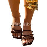 Cross border summer outdoor wearing of white sandals, women's flat slippers, mini thin strap with exposed toes