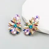 European and American fashion new earrings, colored diamond series alloy diamond inlaid flower earrings, women's temperament, high-quality party earrings