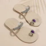 Cross border toe flip flops for women in summer, new two in beach sandals, European and American rhinestone soft sole flat sandals